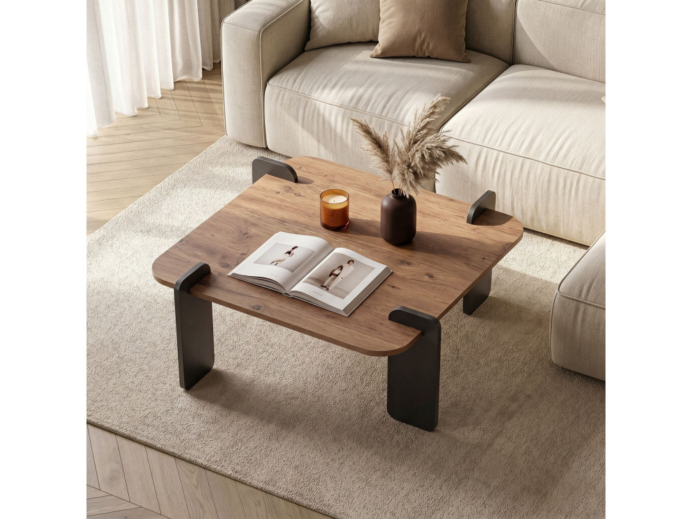 Mesa de centro em madeira "Marais" - 90 x 90 x 35 cm - Castanho claro