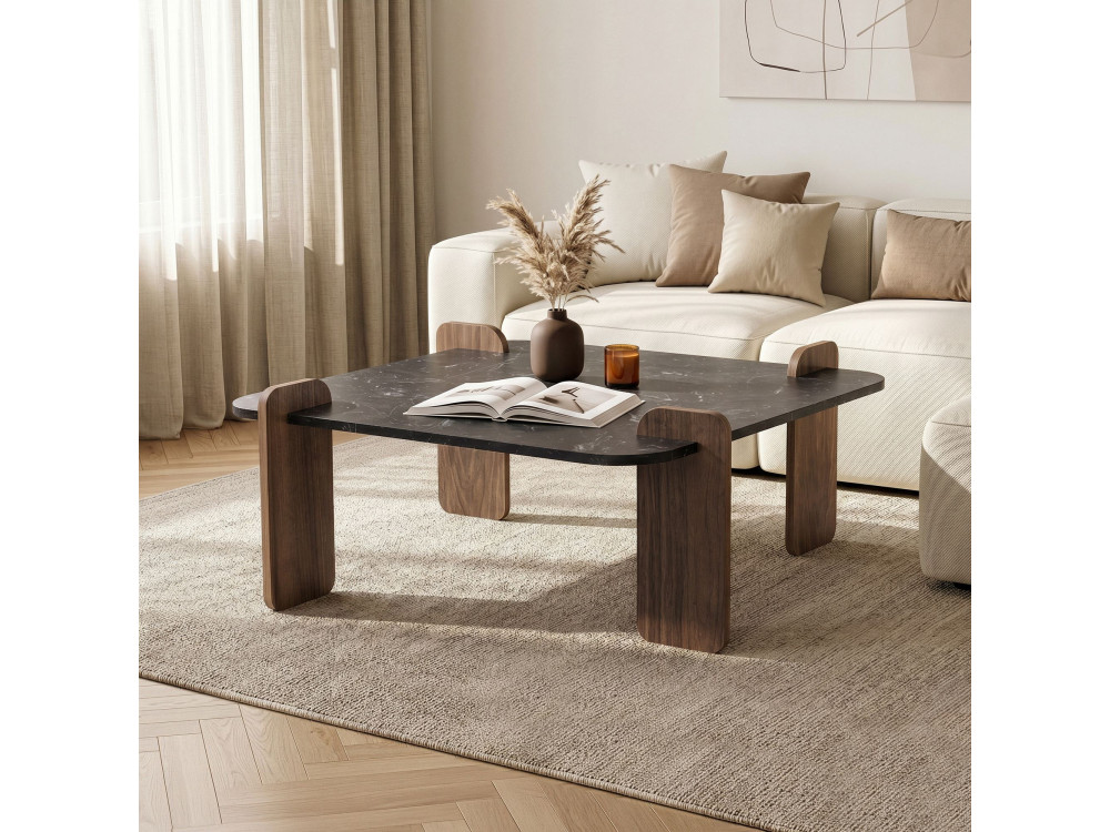Mesa de centro em madeira "Marais" - 90 x 90 x 35 cm - Preto