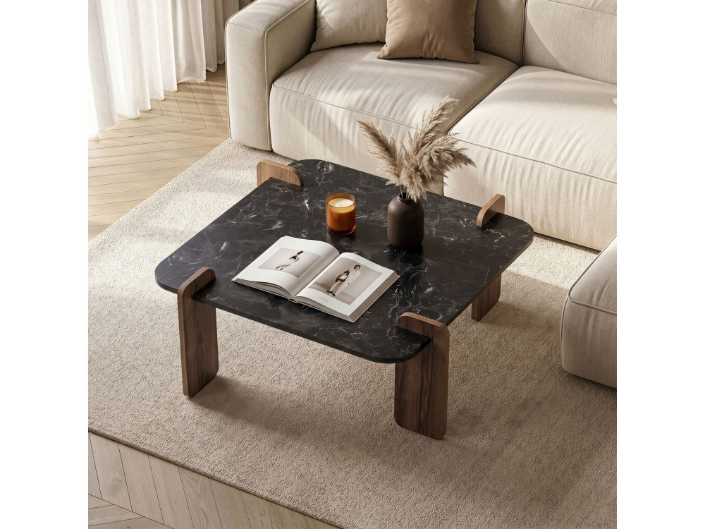 Mesa de centro em madeira "Marais" - 90 x 90 x 35 cm - Preto