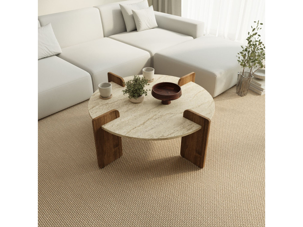 Mesa de centro em madeira "Avoure" - 90 x 90 x 35 cm - Travertino