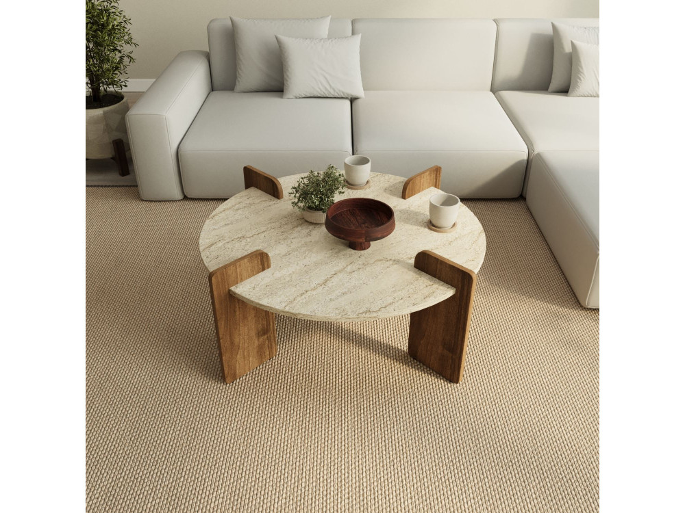 Mesa de centro em madeira "Avoure" - 90 x 90 x 35 cm - Travertino