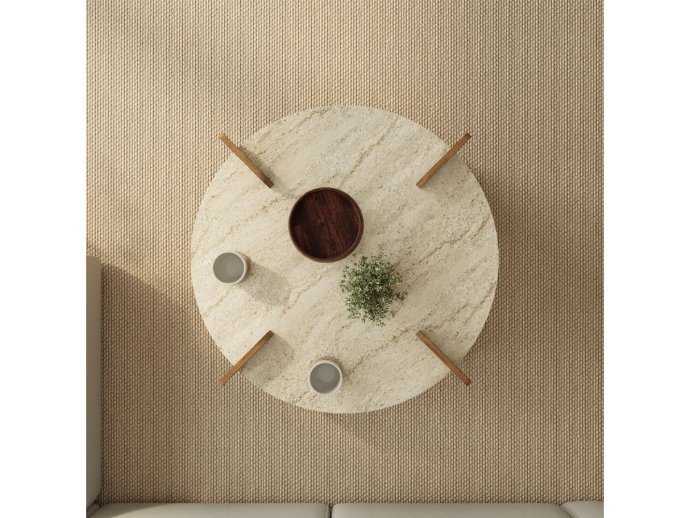 Mesa de centro em madeira "Avoure" - 90 x 90 x 35 cm - Travertino