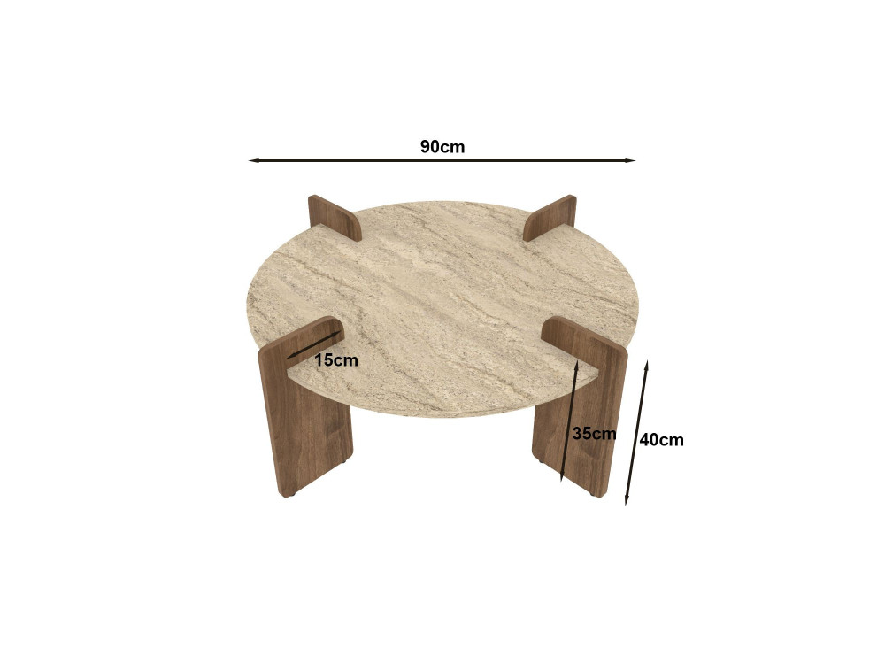 Mesa de centro em madeira "Avoure" - 90 x 90 x 35 cm - Travertino