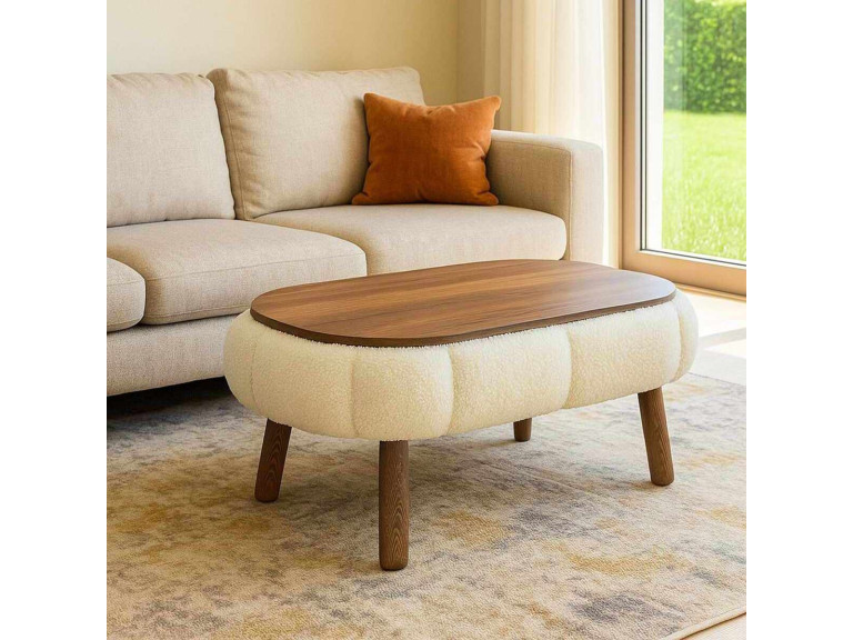 Mesa de centro de madeira "Papatya" - 98 x 68 x 45 cm - Branco