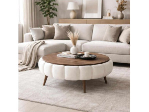 Mesa de centro de madeira "Yuvarlak" - 100 x 100 x 44 cm - Branco