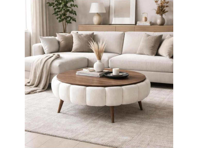 Mesa de centro de madeira "Yuvarlak" - 100 x 100 x 44 cm - Branco