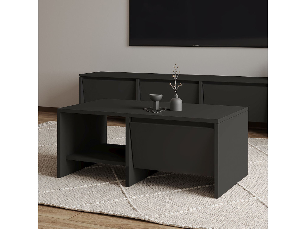 Mesa de centro de madeira "Laris" - 90 x 45 x 35 cm - Cinzento antracite