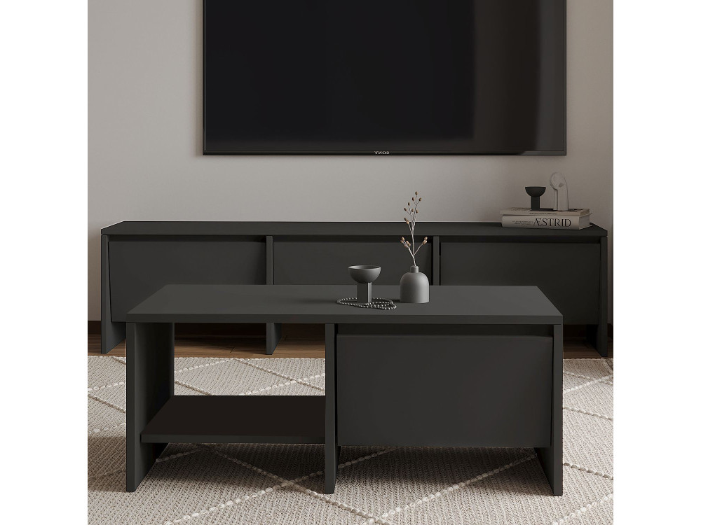 Mesa de centro de madeira "Laris" - 90 x 45 x 35 cm - Cinzento antracite