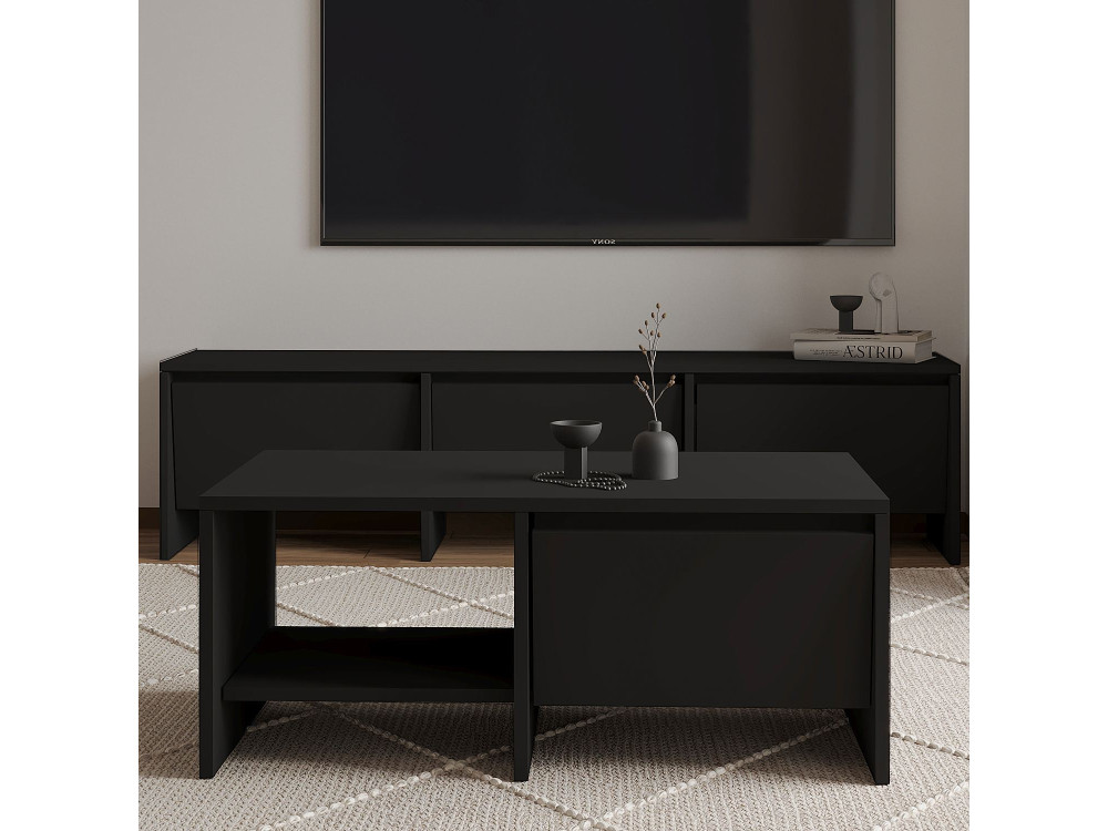 Mesa de centro de madeira "Laris" - 90 x 45 x 35 cm - Preto