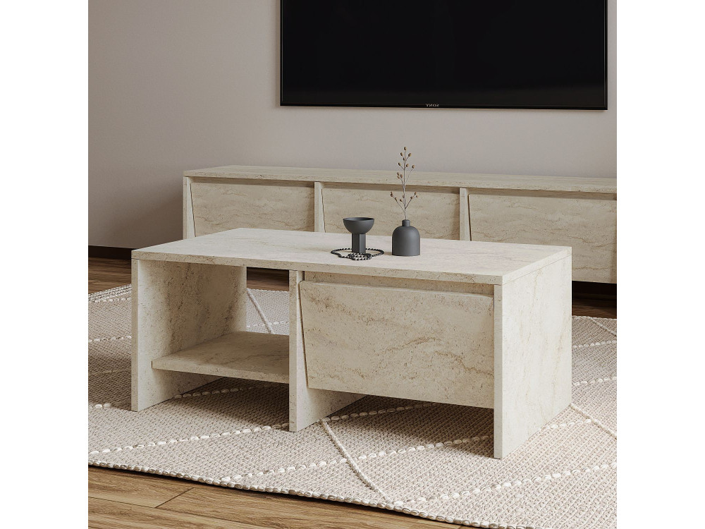 Mesa de centro de madeira "Laris" - 90 x 45 x 35 cm - Travertino