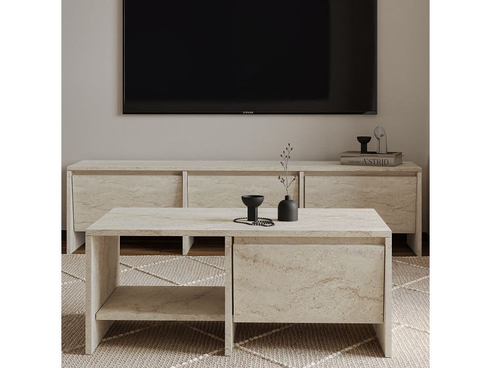 Mesa de centro de madeira "Laris" - 90 x 45 x 35 cm - Travertino