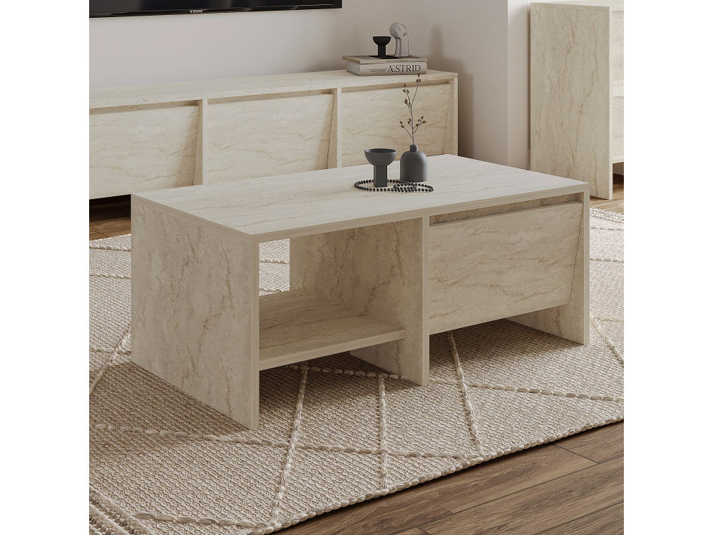 Mesa de centro de madeira "Laris" - 90 x 45 x 35 cm - Travertino