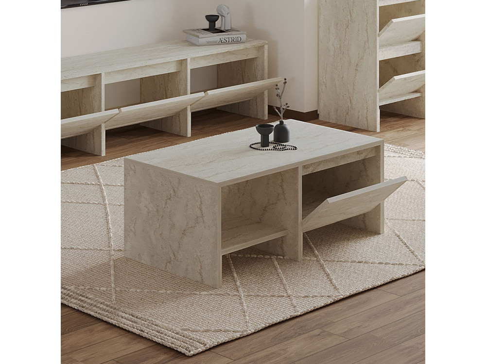 Mesa de centro de madeira "Laris" - 90 x 45 x 35 cm - Travertino