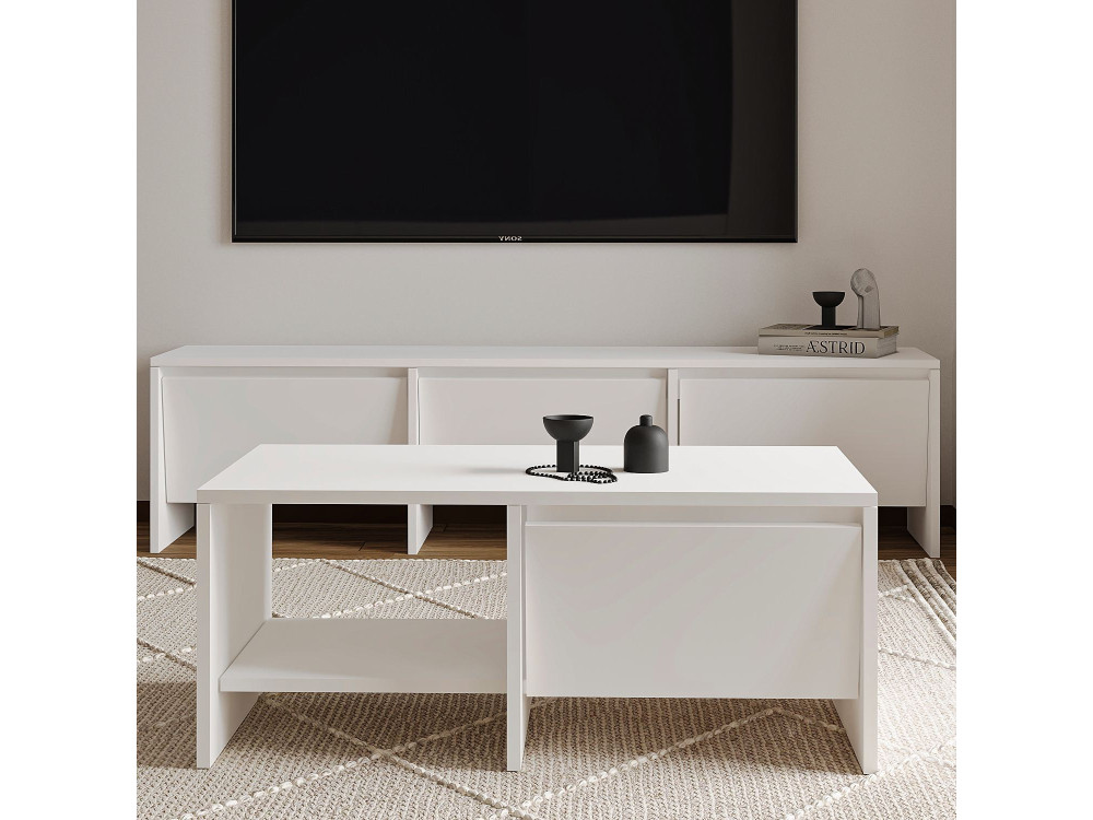 Mesa de centro de madeira "Laris" - 90 x 45 x 35 cm - Branco