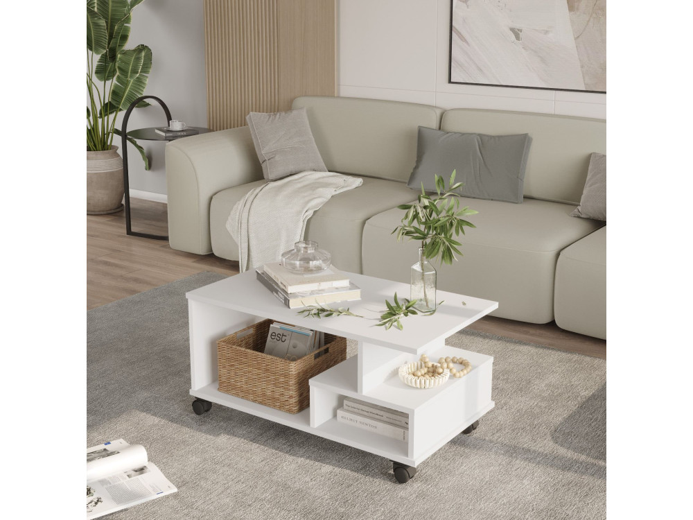 Mesa de centro de madeira "MIN9" - 90 x 51 x 42 cm - Branco