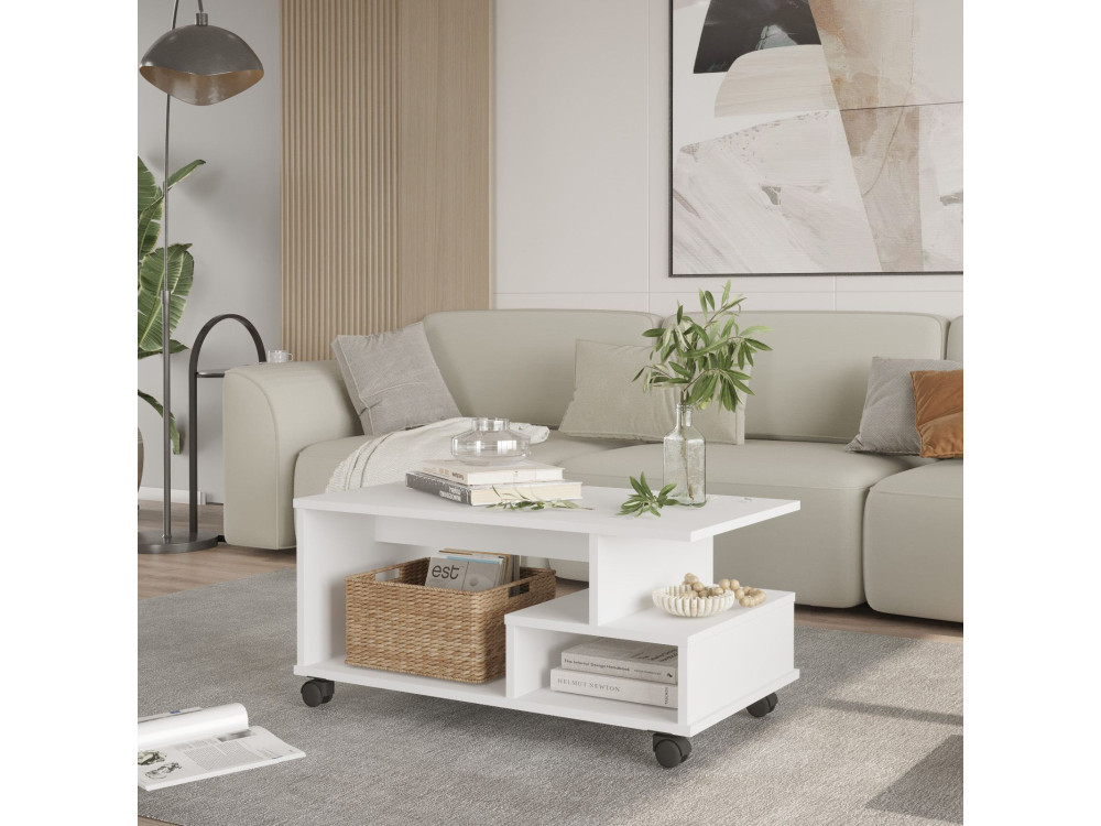 Mesa de centro de madeira "MIN9" - 90 x 51 x 42 cm - Branco