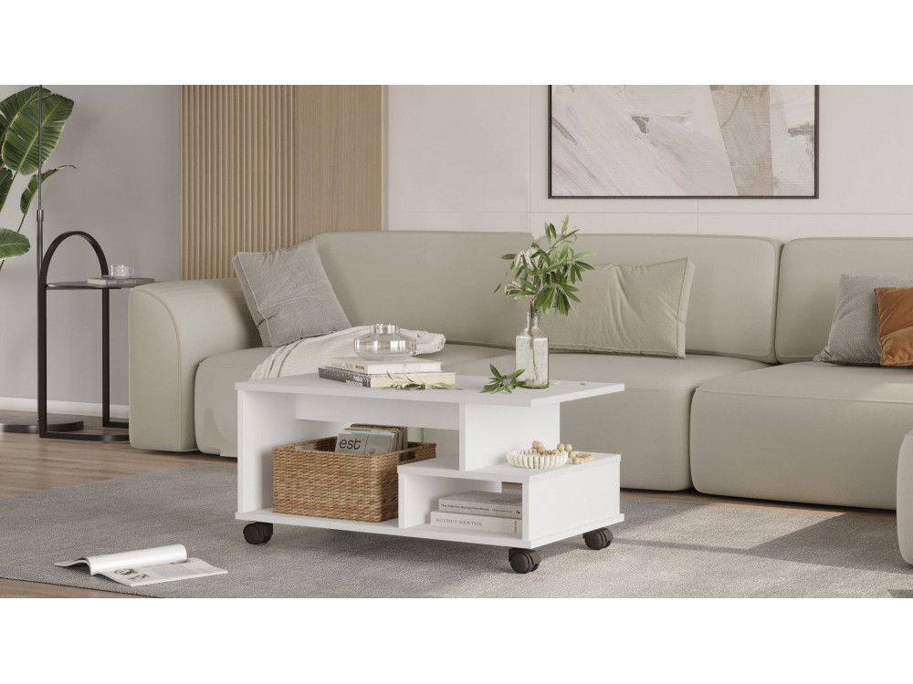 Mesa de centro de madeira "MIN9" - 90 x 51 x 42 cm - Branco