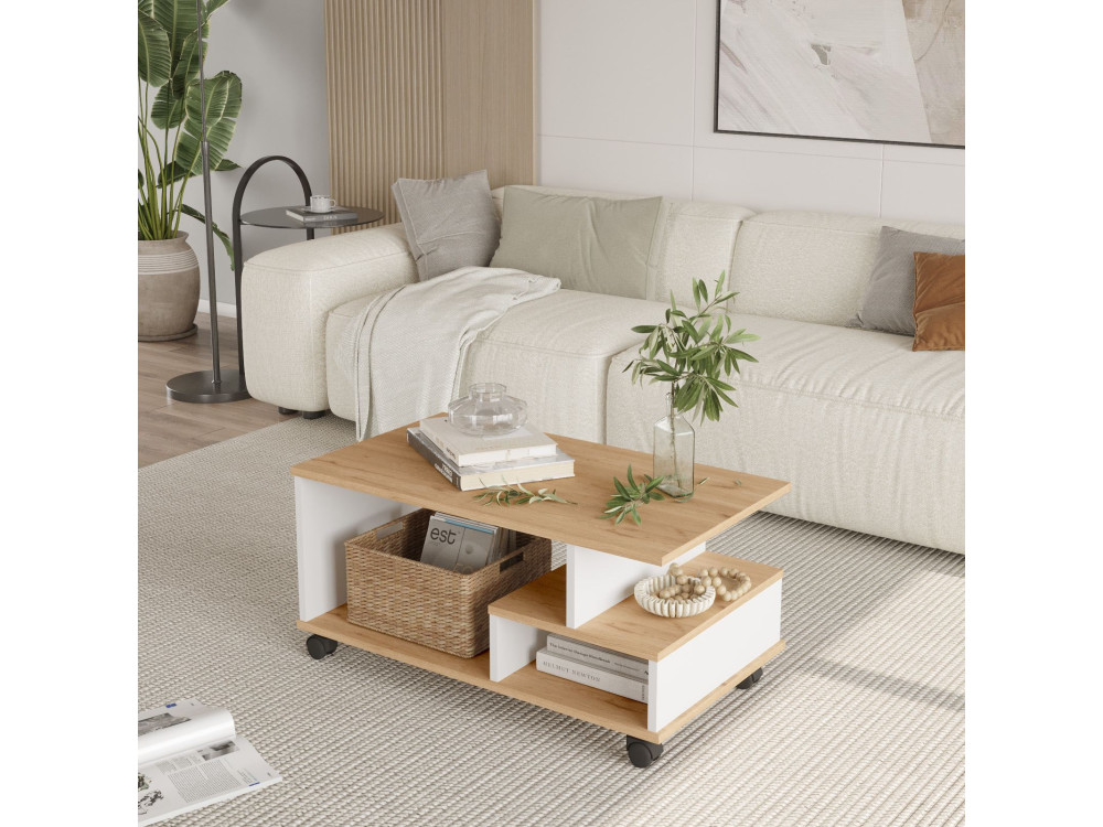 Mesa de centro de madeira "MIN9" - 90 x 51 x 42 cm - Branco