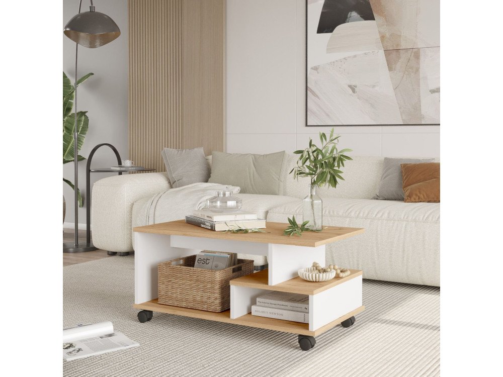 Mesa de centro de madeira "MIN9" - 90 x 51 x 42 cm - Branco