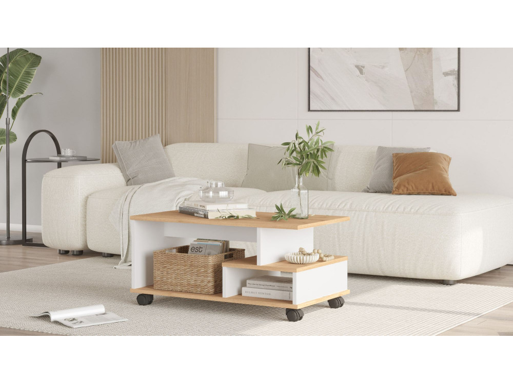 Mesa de centro de madeira "MIN9" - 90 x 51 x 42 cm - Branco