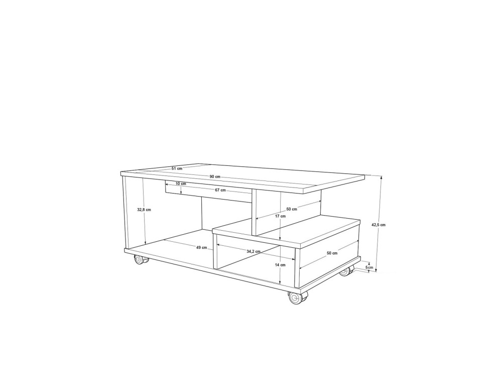 Mesa de centro de madeira "MIN9" - 90 x 51 x 42 cm - Branco