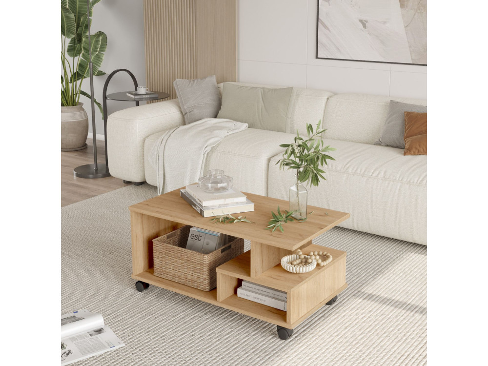Mesa de centro de madeira "MIN9" - 90 x 51 x 42 cm - Bege