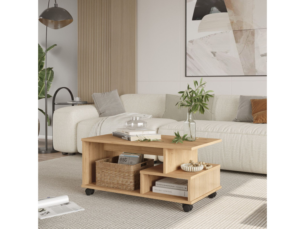 Mesa de centro de madeira "MIN9" - 90 x 51 x 42 cm - Bege