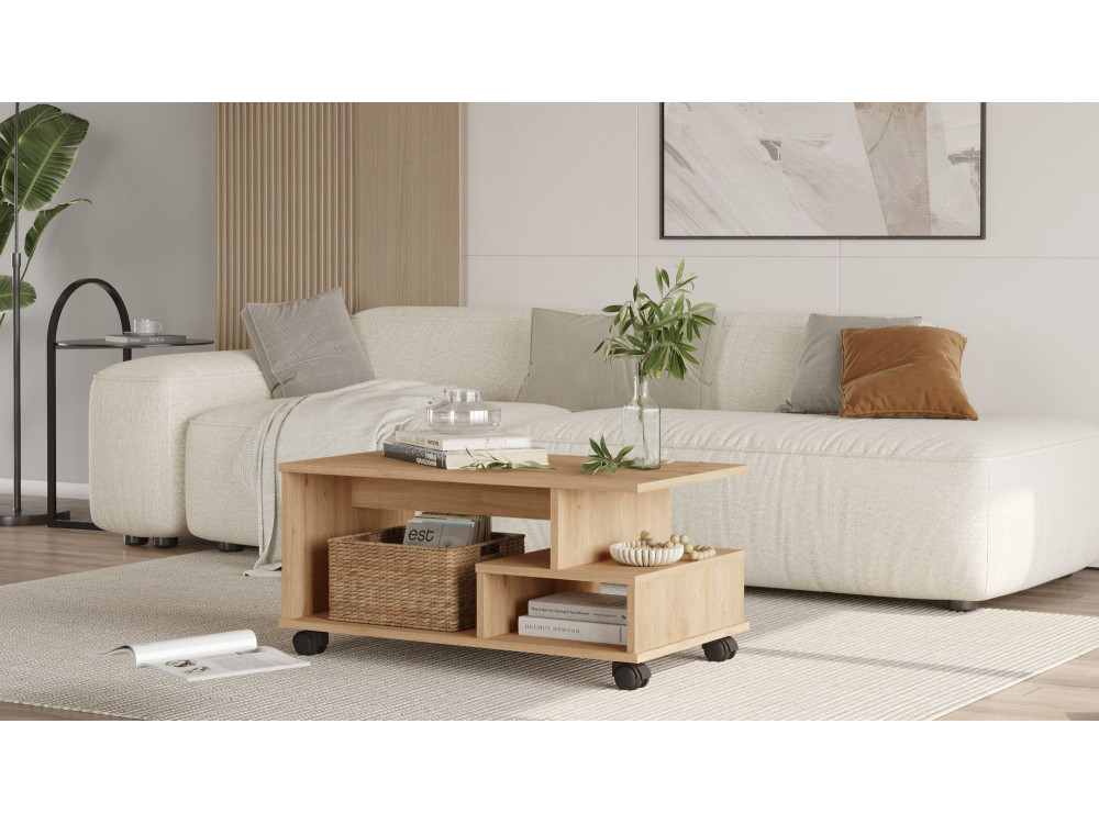 Mesa de centro de madeira "MIN9" - 90 x 51 x 42 cm - Bege