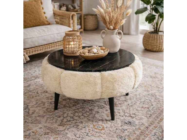 Mesa de centro de madeira Papatya 60" - 60 x 60 x 44 cm - Creme