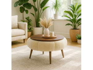 Mesa de centro de madeira Papatya 60" - 60 x 60 x 44 cm - Creme
