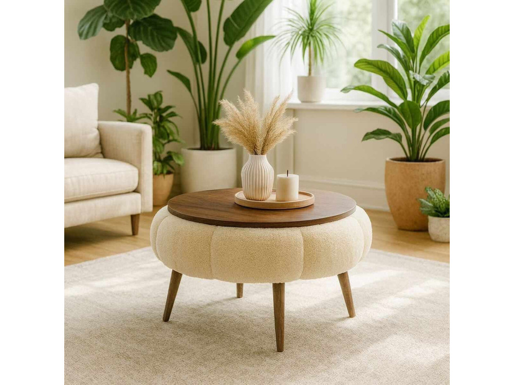 Mesa de centro de madeira Papatya 60" - 60 x 60 x 44 cm - Creme