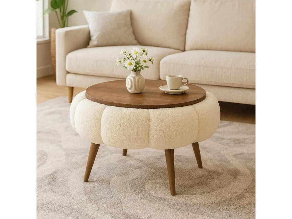 Mesa de centro de madeira Papatya 60" - 60 x 60 x 44 cm - Creme