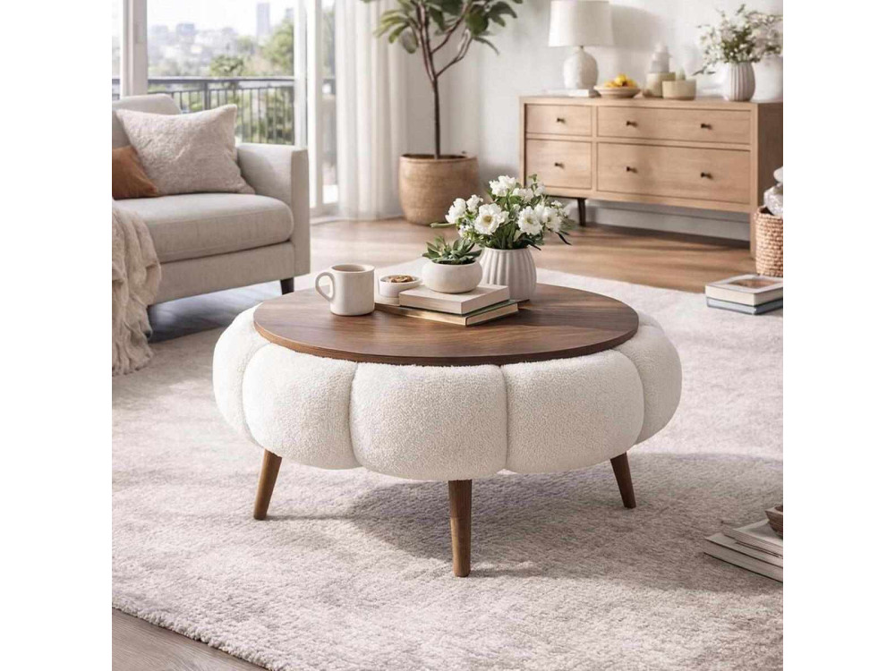 Mesa de centro de madeira Papatya 60" - 60 x 60 x 44 cm - Branco