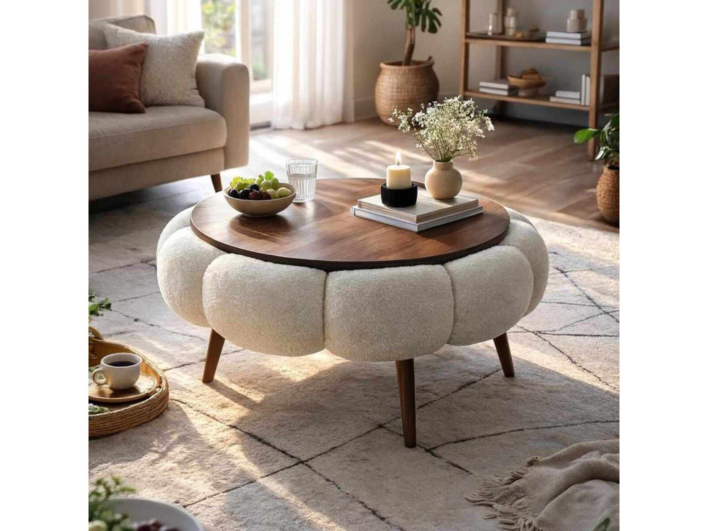 Mesa de centro de madeira Papatya 60" - 60 x 60 x 44 cm - Branco