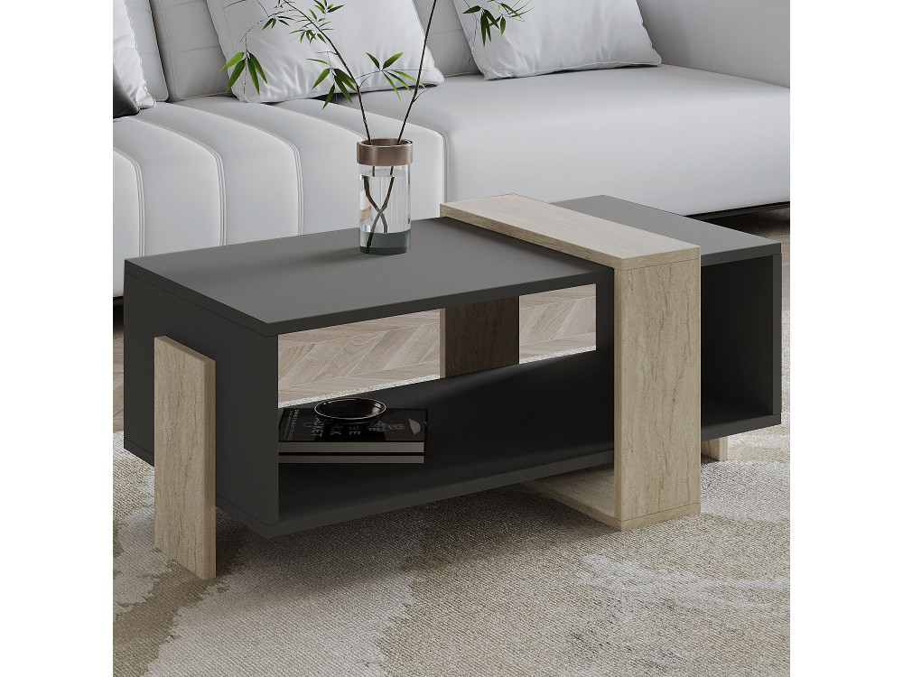 Mesa de centro em madeira "Meleni" - 90 x 49 x 40 cm - Cinzento antracite