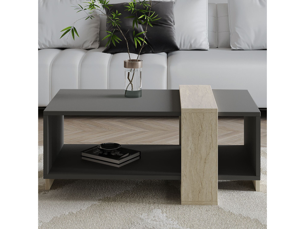 Mesa de centro em madeira "Meleni" - 90 x 49 x 40 cm - Cinzento antracite