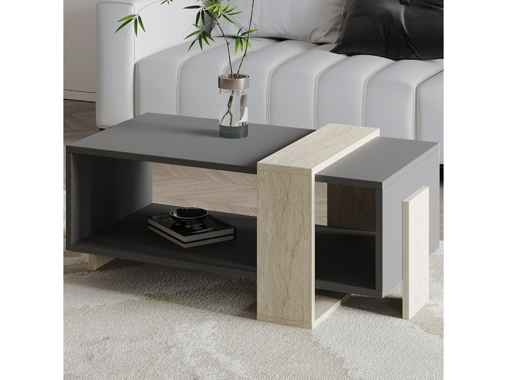 Mesa de centro em madeira "Meleni" - 90 x 49 x 40 cm - Cinzento antracite