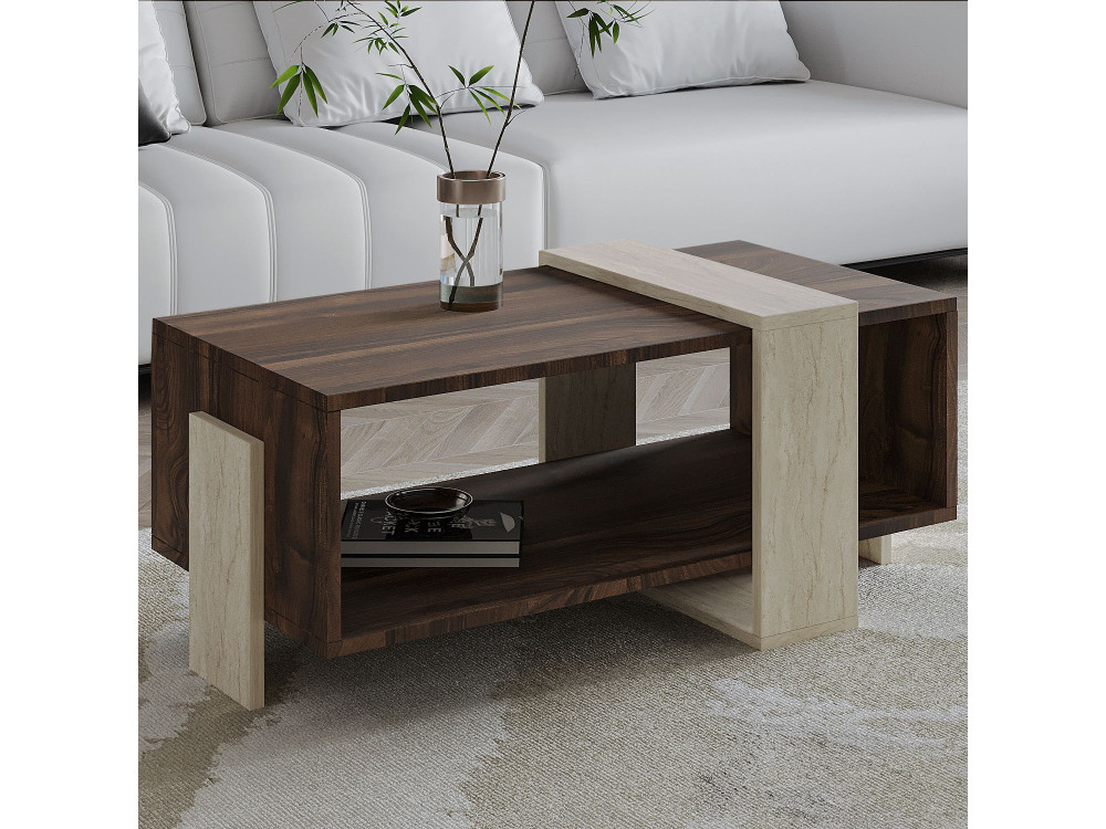 Mesa de centro de madeira "Meleni" - 90 x 49 x 40 cm - Travertino