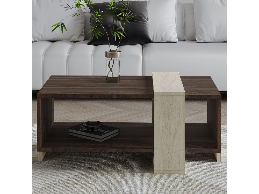 Mesa de centro de madeira "Meleni" - 90 x 49 x 40 cm - Travertino