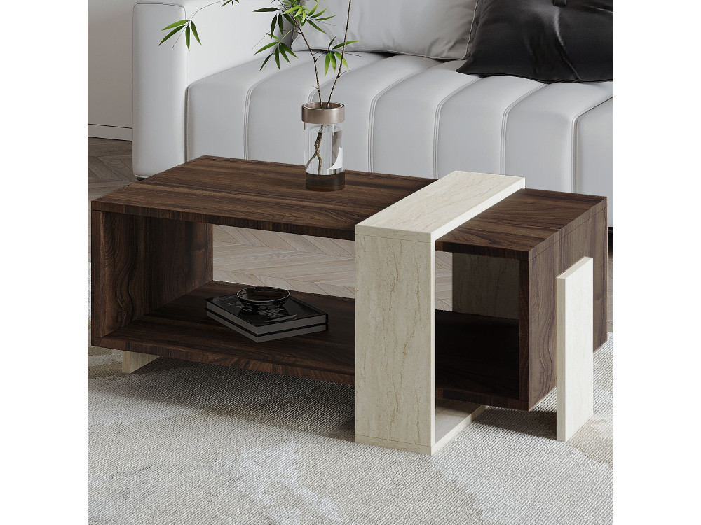 Mesa de centro de madeira "Meleni" - 90 x 49 x 40 cm - Travertino