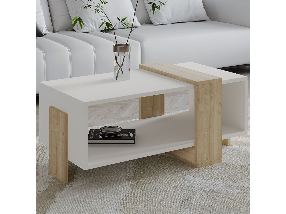Mesa de centro de madeira "Meleni" - 90 x 49 x 40 cm - Branco
