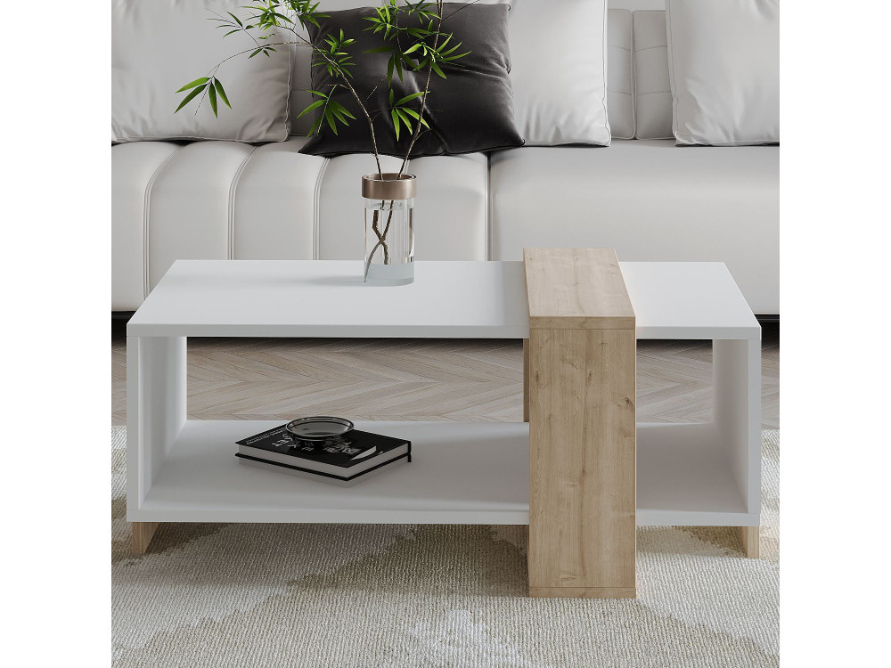 Mesa de centro de madeira "Meleni" - 90 x 49 x 40 cm - Branco