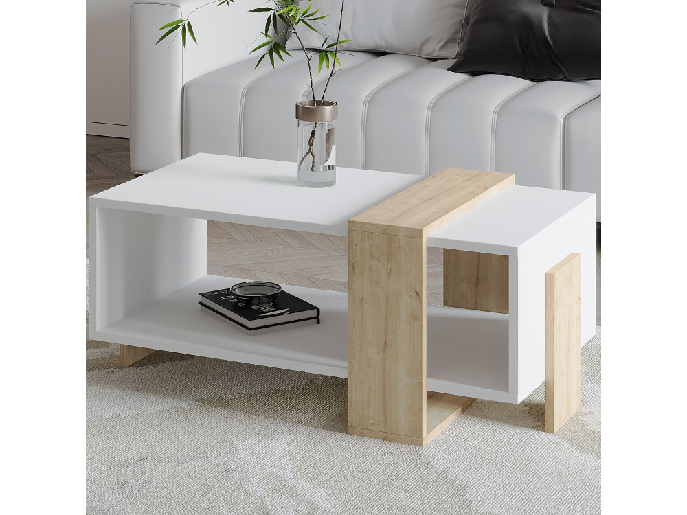 Mesa de centro de madeira "Meleni" - 90 x 49 x 40 cm - Branco