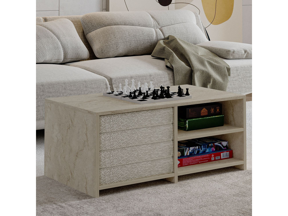 Mesa de centro de madeira "Gord" - 90 x 45 x 44 cm - Travertino