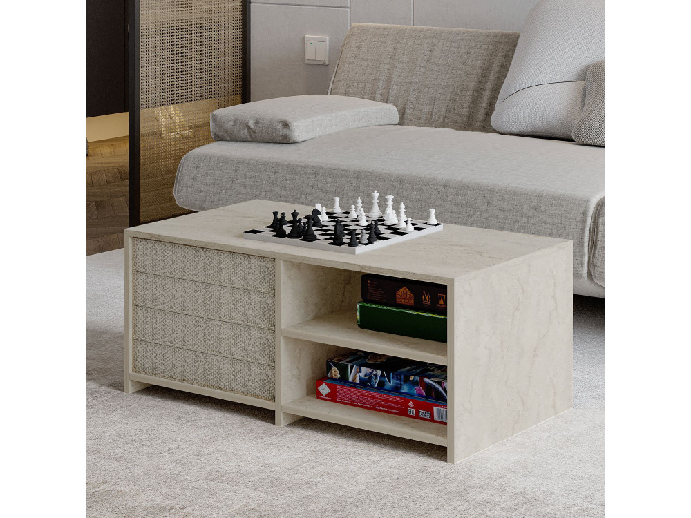 Mesa de centro de madeira "Gord" - 90 x 45 x 44 cm - Travertino