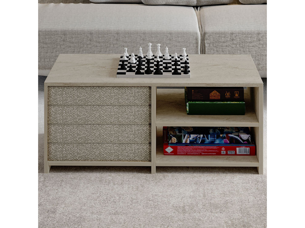 Mesa de centro de madeira "Gord" - 90 x 45 x 44 cm - Travertino