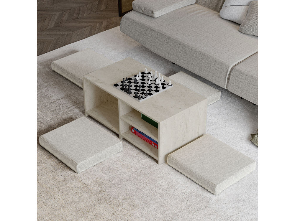 Mesa de centro de madeira "Gord" - 90 x 45 x 44 cm - Travertino