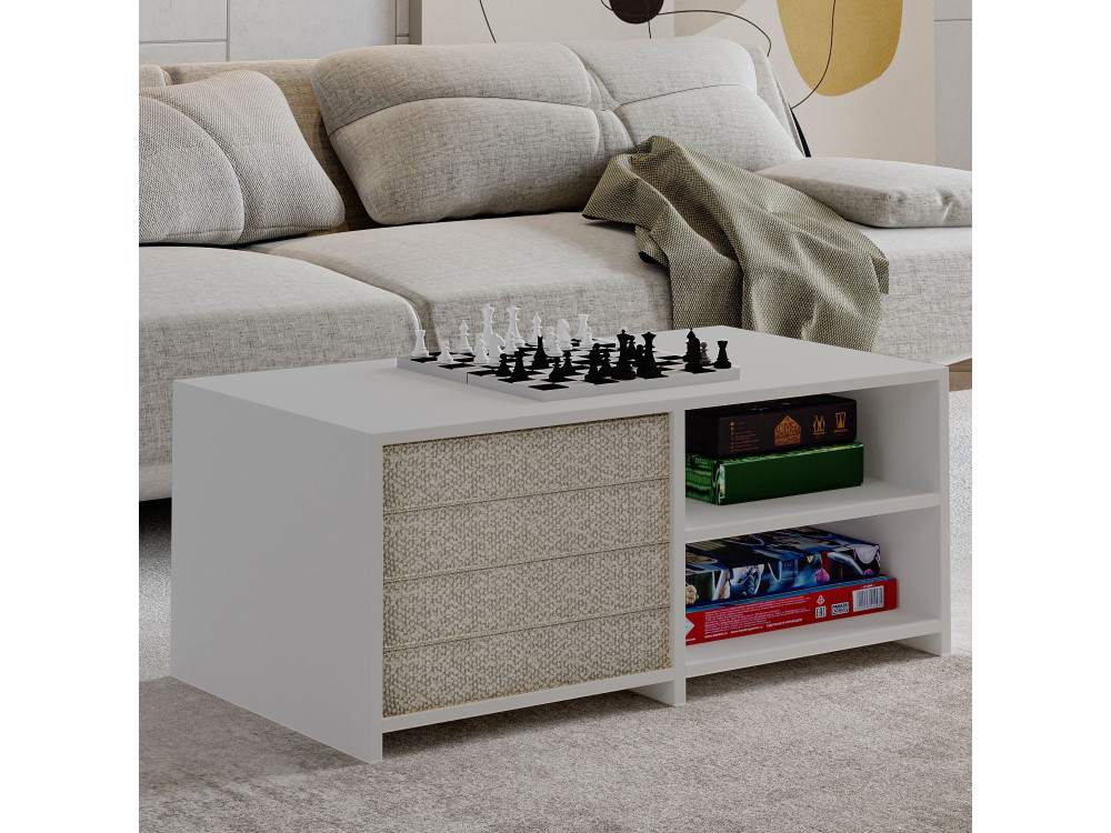 Mesa de centro de madeira "Gord" - 90 x 45 x 44 cm - Branco