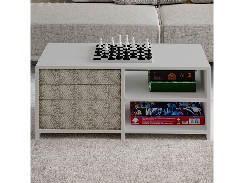Mesa de centro de madeira "Gord" - 90 x 45 x 44 cm - Branco