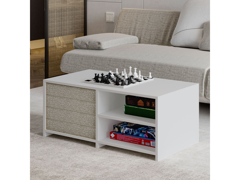 Mesa de centro de madeira "Gord" - 90 x 45 x 44 cm - Branco